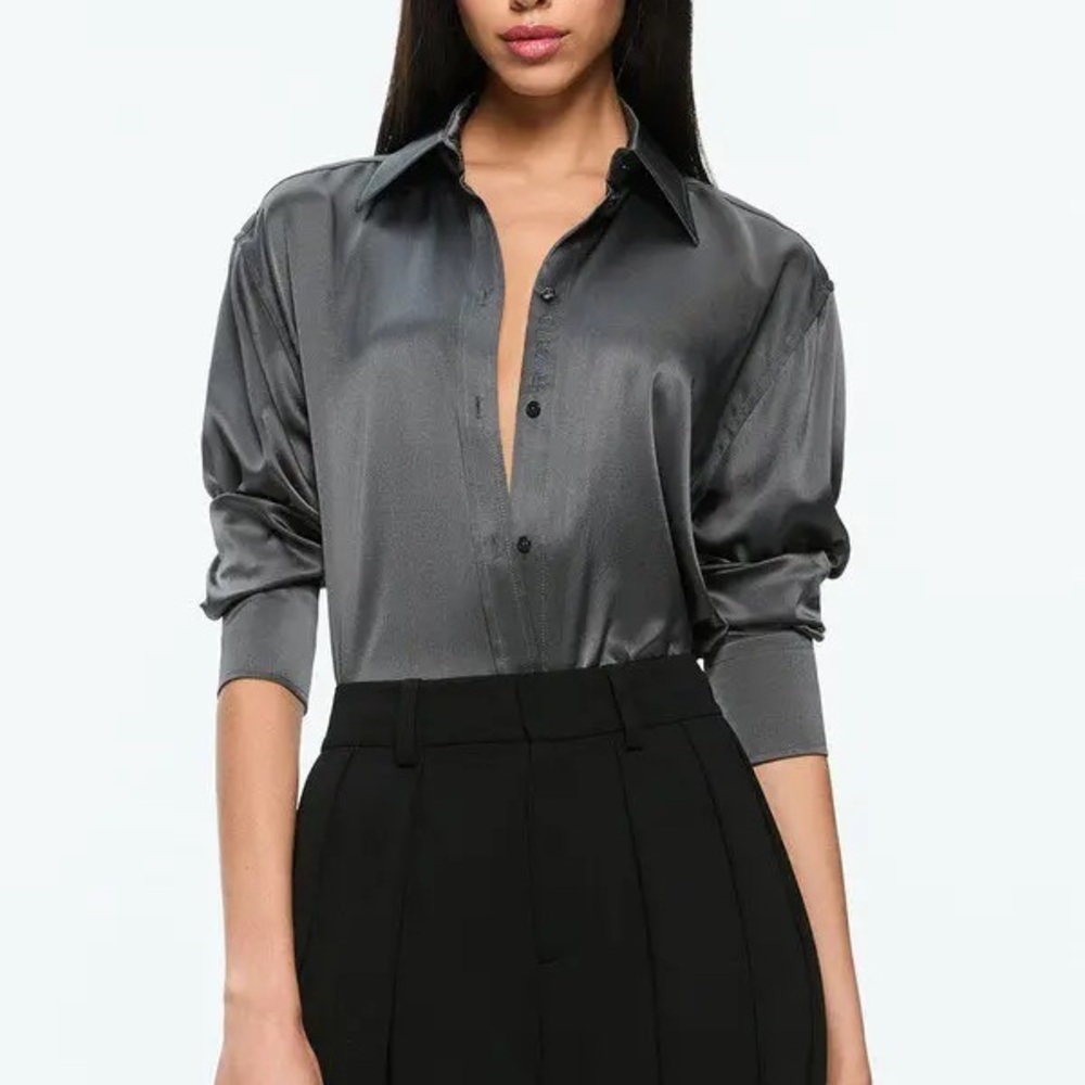 Silk Button Down Blouse Charcoal Grey
